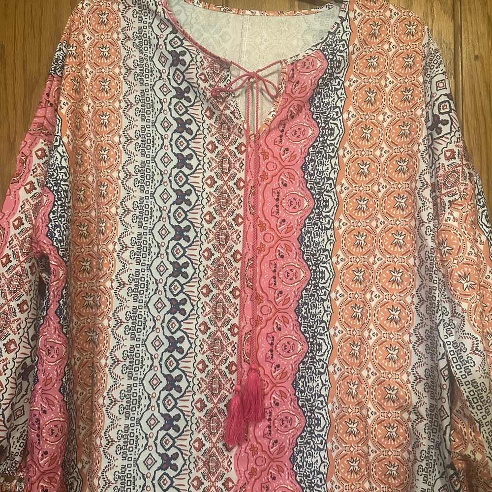 SHEIN Pink and Orange Patterned Blouse plus size 2X NWOT Bohemian